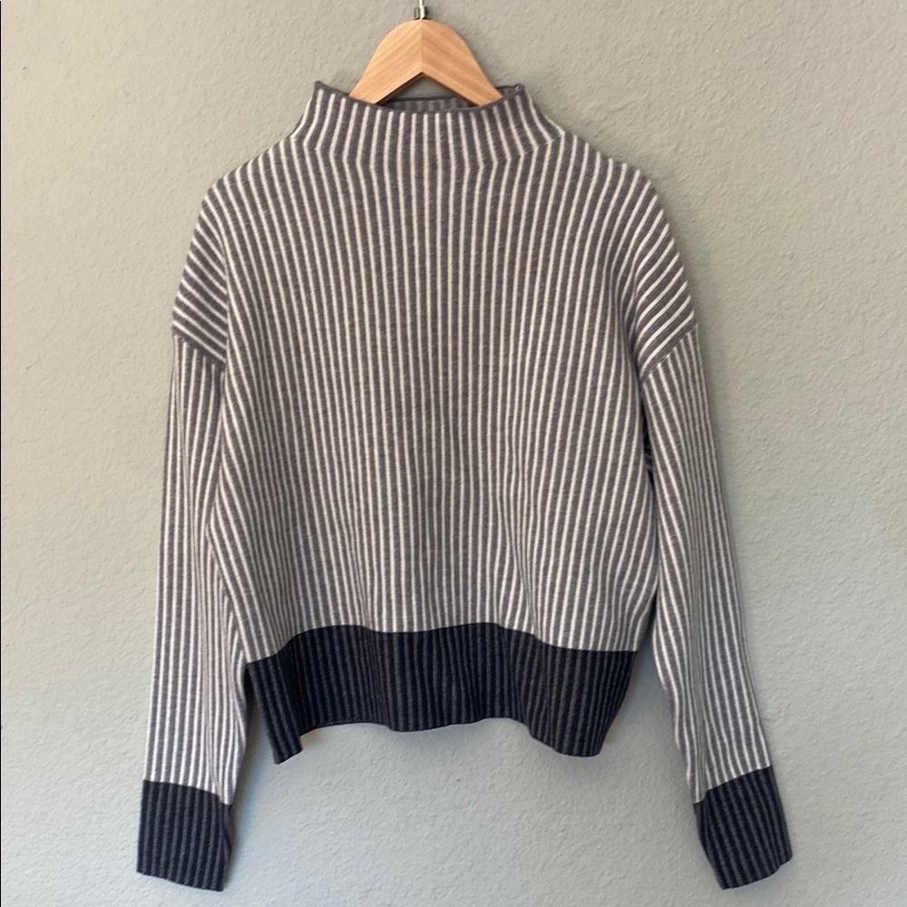 Tahari Gray and Black Cowl Neck Sweater with Ribbed Knit
